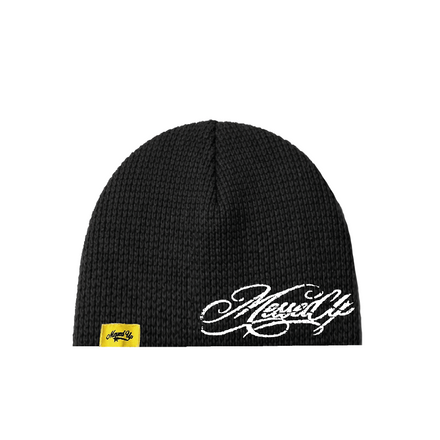 WAFFLE KNIT SCRIPT SKULLY BLACK