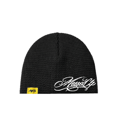 WAFFLE KNIT SCRIPT SKULLY BLACK